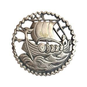 Vintage Icelandic Sterling Silver Viking Longship Brooch